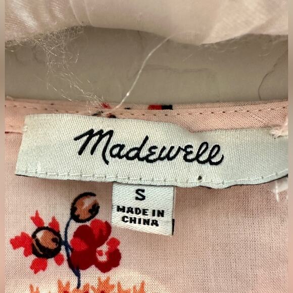 MADEWELL | Pink Cottagecore Floral Peasant Top Puff Sleeve | Small - Picture 5 of 6